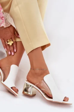 Klapki Damskie Na Słupku Białe Tessira