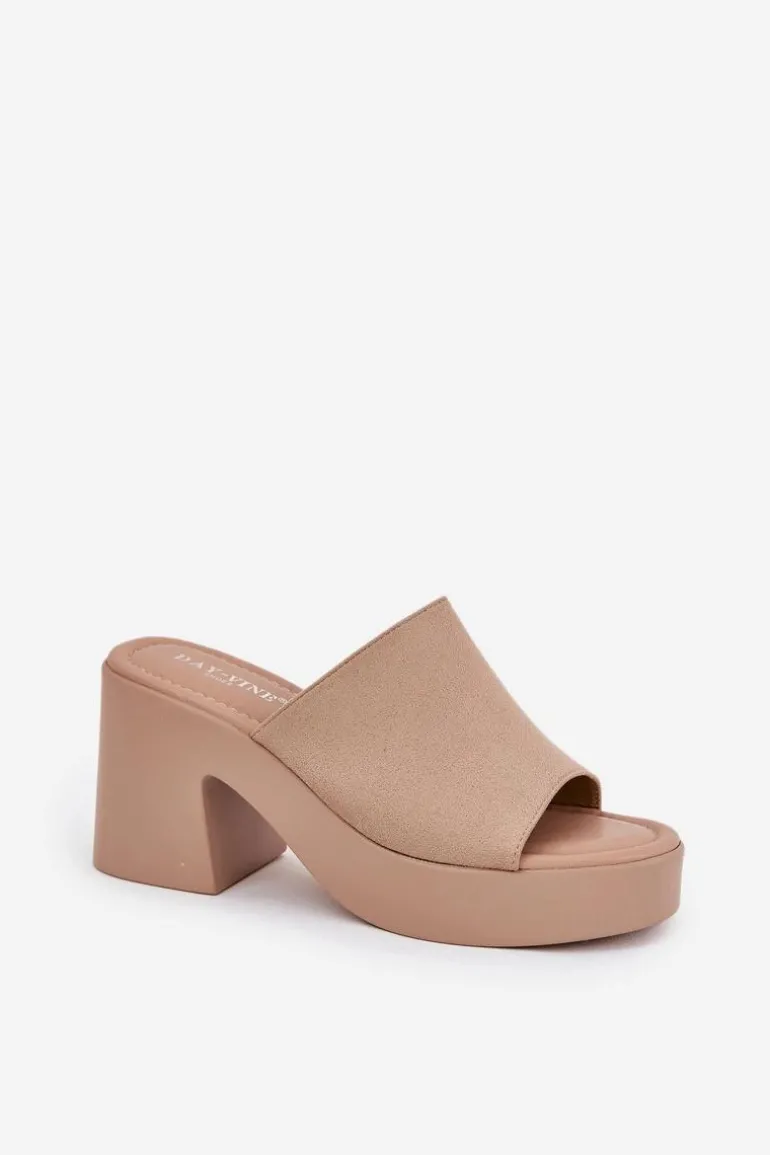 Klapki Damskie Na Słupku I Platformie Khaki Omeisa