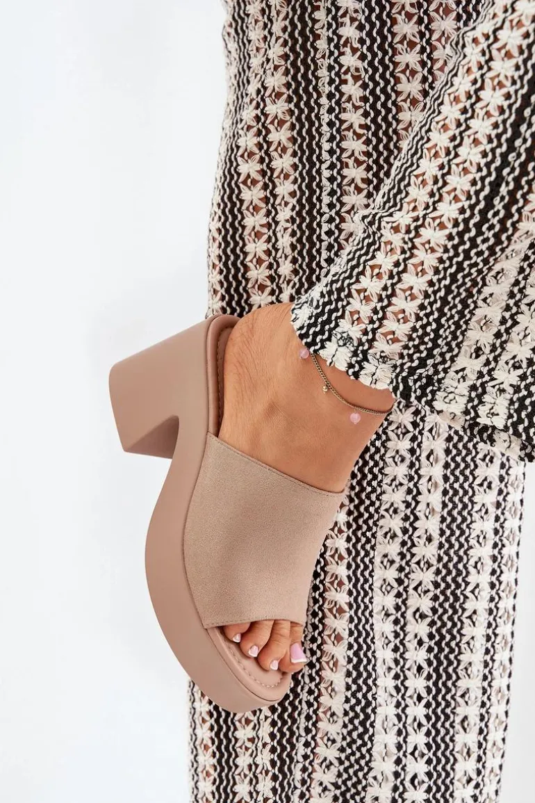 Klapki Damskie Na Słupku I Platformie Khaki Omeisa