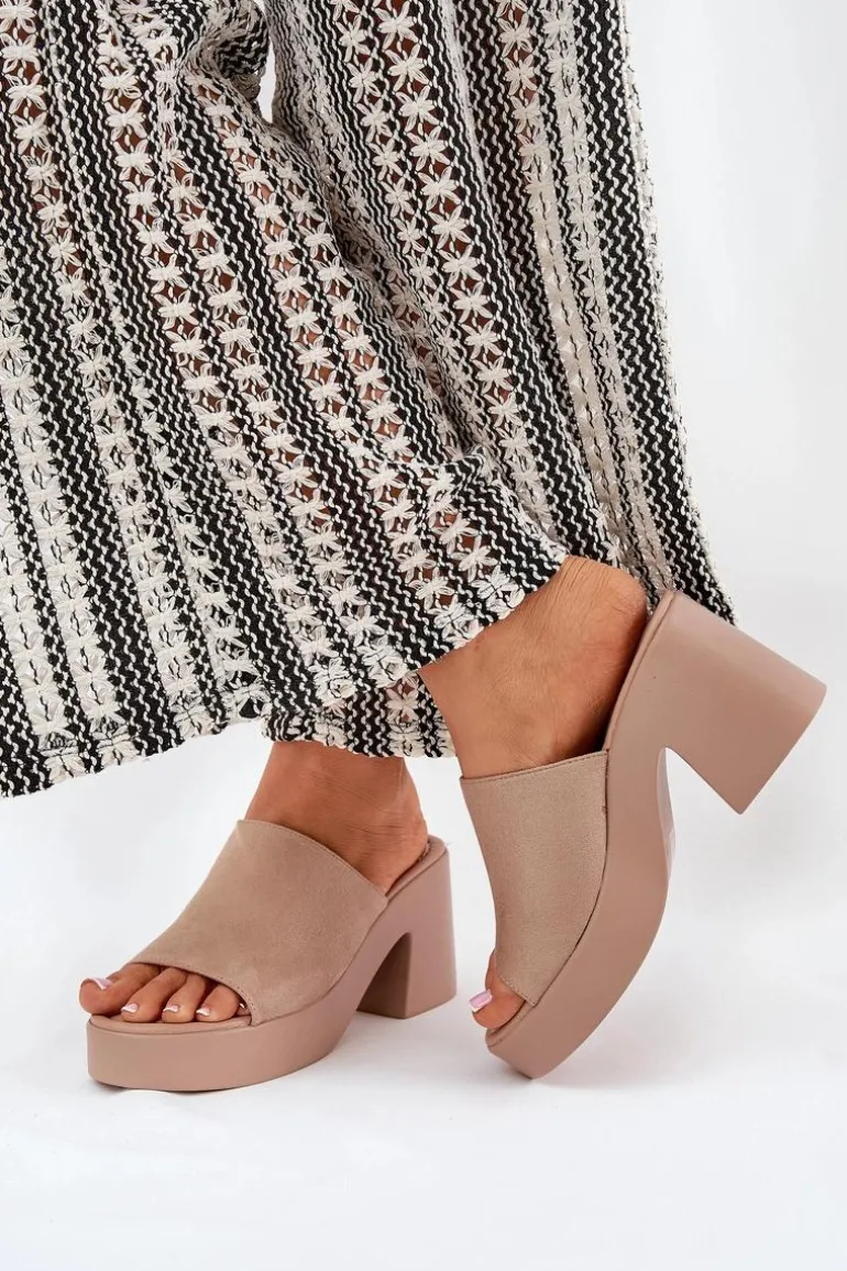 Klapki Damskie Na Słupku I Platformie Khaki Omeisa