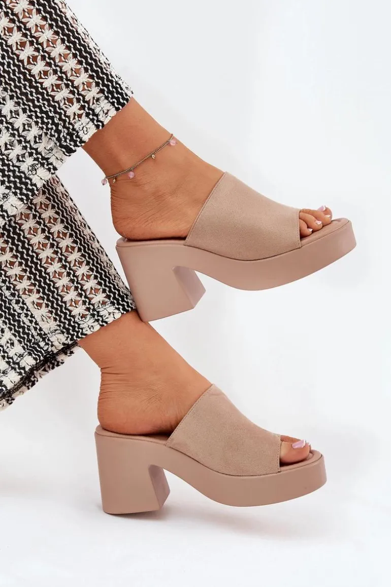 Klapki Damskie Na Słupku I Platformie Khaki Omeisa