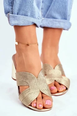 Klapki Damskie Na Słupku Wsuwane Złote Guest