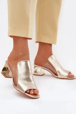 Klapki Damskie Na Słupku Złote Tessira