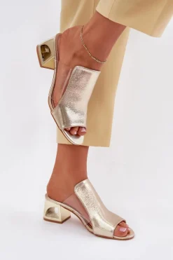 Klapki Damskie Na Słupku Złote Tessira