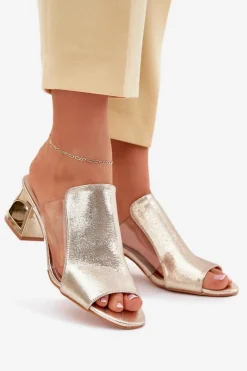 Klapki Damskie Na Słupku Złote Tessira