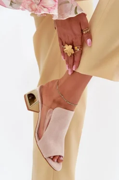 Klapki Damskie Na Złotym Słupku Jasnobeżowe Tessira