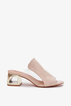 Klapki Damskie Na Złotym Słupku Jasnobeżowe Tessira