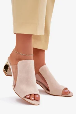 Klapki Damskie Na Złotym Słupku Jasnobeżowe Tessira