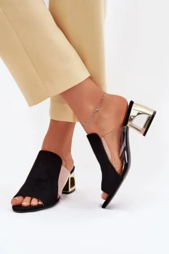 Klapki Damskie Na Złotym Słupku Czarne Tessira