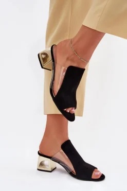 Klapki Damskie Na Złotym Słupku Czarne Tessira