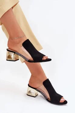 Klapki Damskie Na Złotym Słupku Czarne Tessira