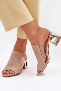 Klapki Damskie Na Złotym Słupku Beżowe Tessira