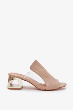 Klapki Damskie Na Złotym Słupku Beżowe Tessira