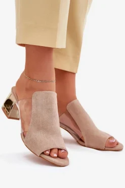 Klapki Damskie Na Złotym Słupku Beżowe Tessira