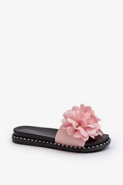 Klapki Damskie Ozdobione Kwiatami Różowe Cellanen