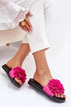 Klapki Damskie Ozdobione Kwiatami Fuksja Cellanen