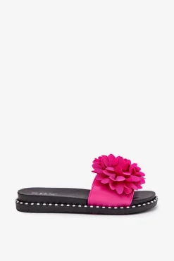 Klapki Damskie Ozdobione Kwiatami Fuksja Cellanen