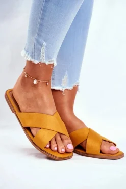 Klapki Damskie Paski na Krzyż Żółte Philippines