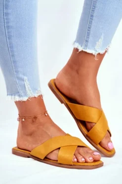 Klapki Damskie Paski na Krzyż Żółte Philippines