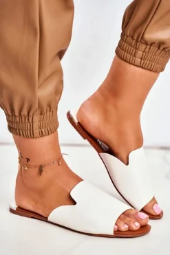 Klapki Damskie Płaskie Białe Mimios