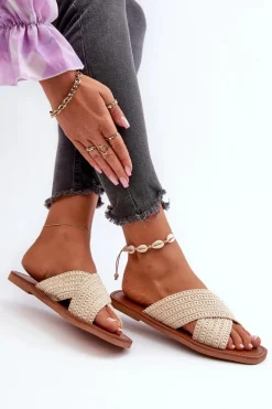 Klapki Damskie Płaskie Big Star NN274078 Beżowe