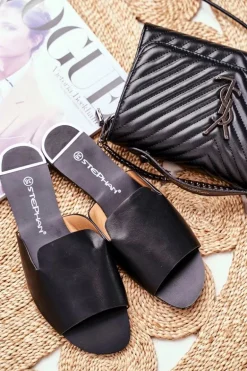 Klapki Damskie Płaskie Czarne Mimios