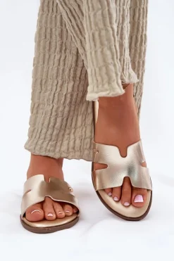 Klapki Damskie Płaskie Z Eko Skóry Złote Firvania