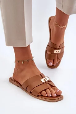 Klapki Damskie Płaskie Z Ozdobą Camel Kavinia