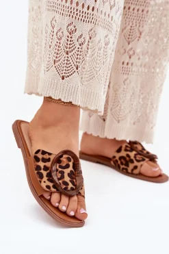 Klapki Damskie Płaskie Z Ozdobną Klamrą Panterka Luwam