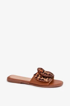 Klapki Damskie Płaskie Z Ozdobną Klamrą Panterka Luwam