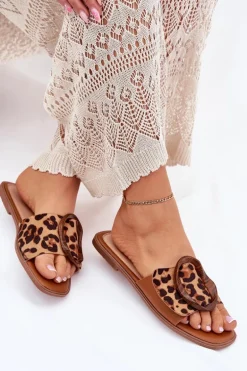 Klapki Damskie Płaskie Z Ozdobną Klamrą Panterka Luwam