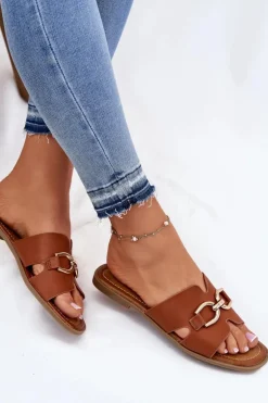 Klapki Damskie Płaskie Z Ozdobnym Detalem Camel Amiresna