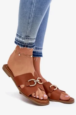 Klapki Damskie Płaskie Z Ozdobnym Detalem Camel Amiresna