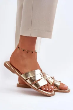 Klapki Damskie Płaskie Z Ozdobą Złote Kavinia