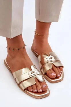 Klapki Damskie Płaskie Z Ozdobą Złote Kavinia