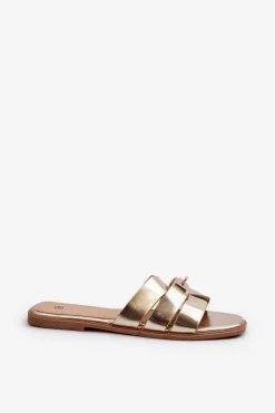 Klapki Damskie Płaskie Z Ozdobą Złote Kavinia