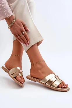 Klapki Damskie Płaskie Z Ozdobą Złote Kavinia