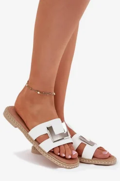 Klapki Damskie Płaskie Z Ozdobnym Detalem Artiker 56C1334 Białe