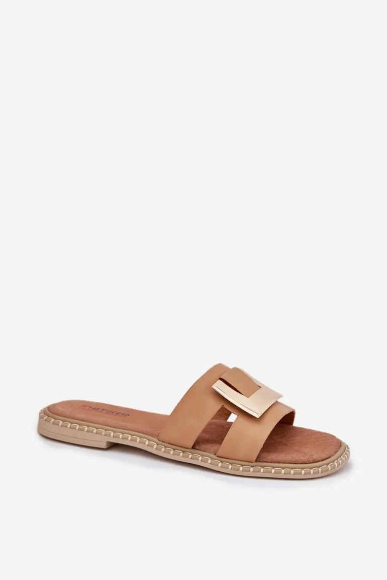 Klapki Damskie Płaskie Z Ozdobnym Detalem Artiker 56C1335 Beżowe