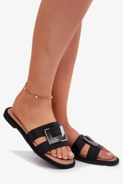 Klapki Damskie Płaskie Z Ozdobnym Detalem Artiker 56C1336 Czarne