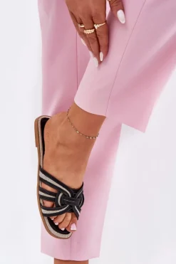 Klapki Damskie Płaskie Z Przeplatającymi Się Paskami Czarne Acimine