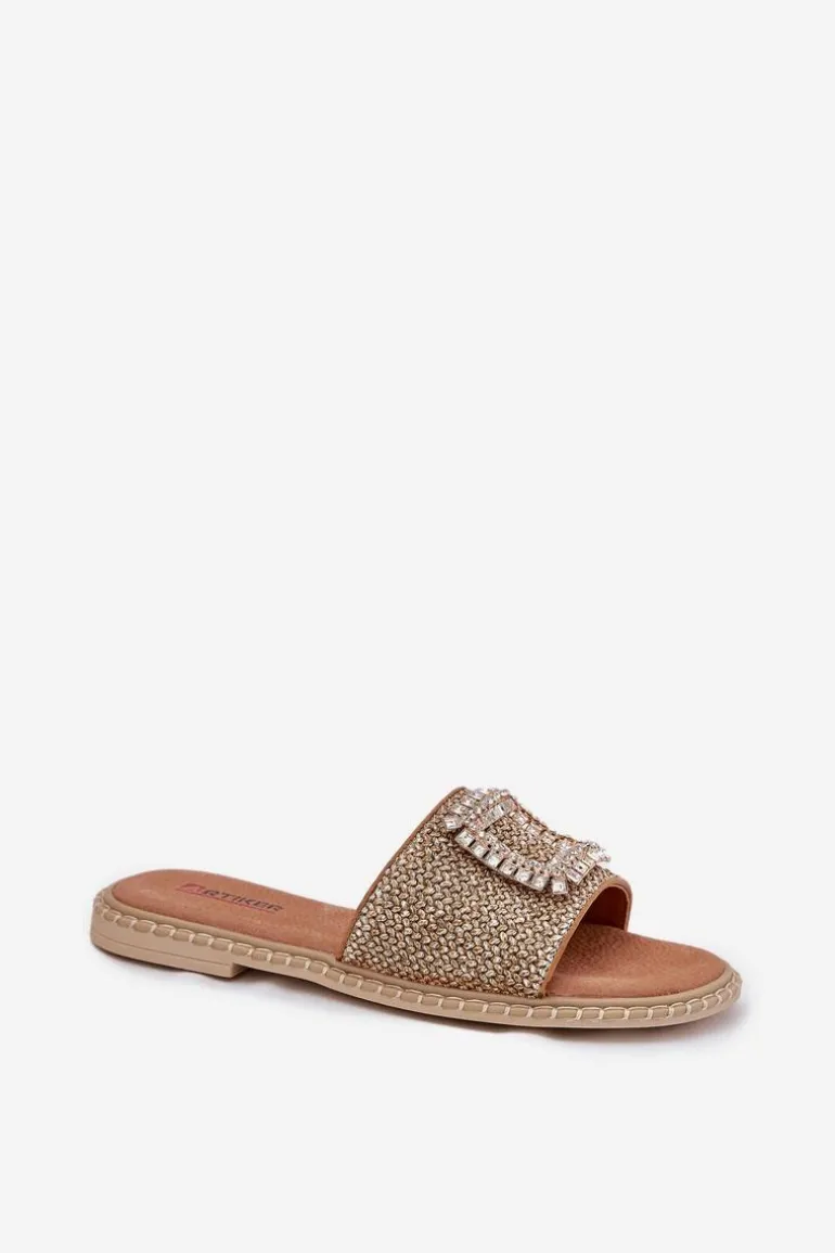 Klapki Damskie Płaskie Z Plecionką I Ozdobą Artiker 56C1337 Beżowe