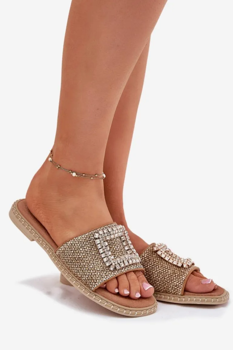 Klapki Damskie Płaskie Z Plecionką I Ozdobą Artiker 56C1337 Beżowe
