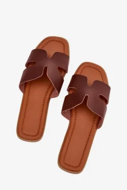 Klapki Damskie Płaskie Z Wycięciami Ciemnobrązowe Salyra