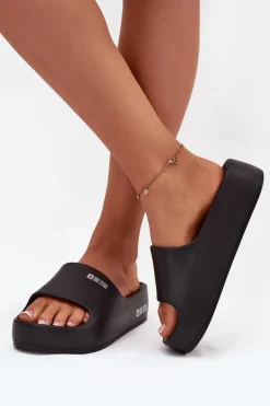 Klapki Damskie Piankowe Na Masywnej Platformie Big Star SS274721 Czarne