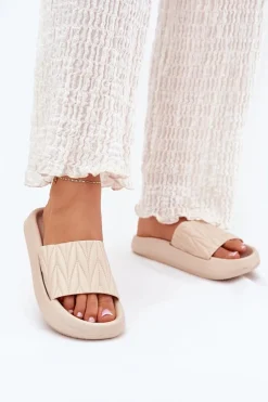 Klapki Damskie Piankowe Na Platformie Beżowe Vanesha