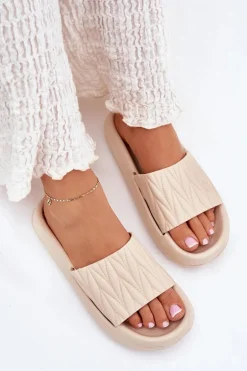 Klapki Damskie Piankowe Na Platformie Beżowe Vanesha