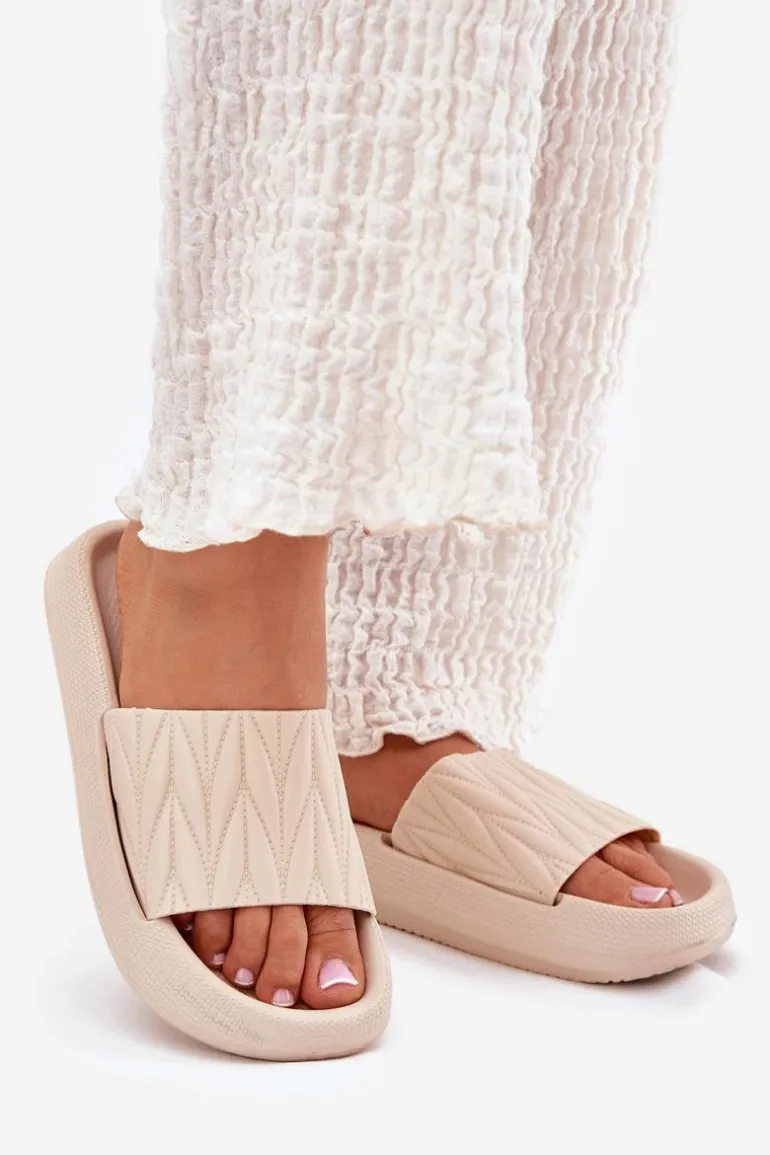 Klapki Damskie Piankowe Na Platformie Beżowe Vanesha