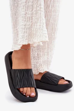 Klapki Damskie Piankowe Na Platformie Czarne Vanesha