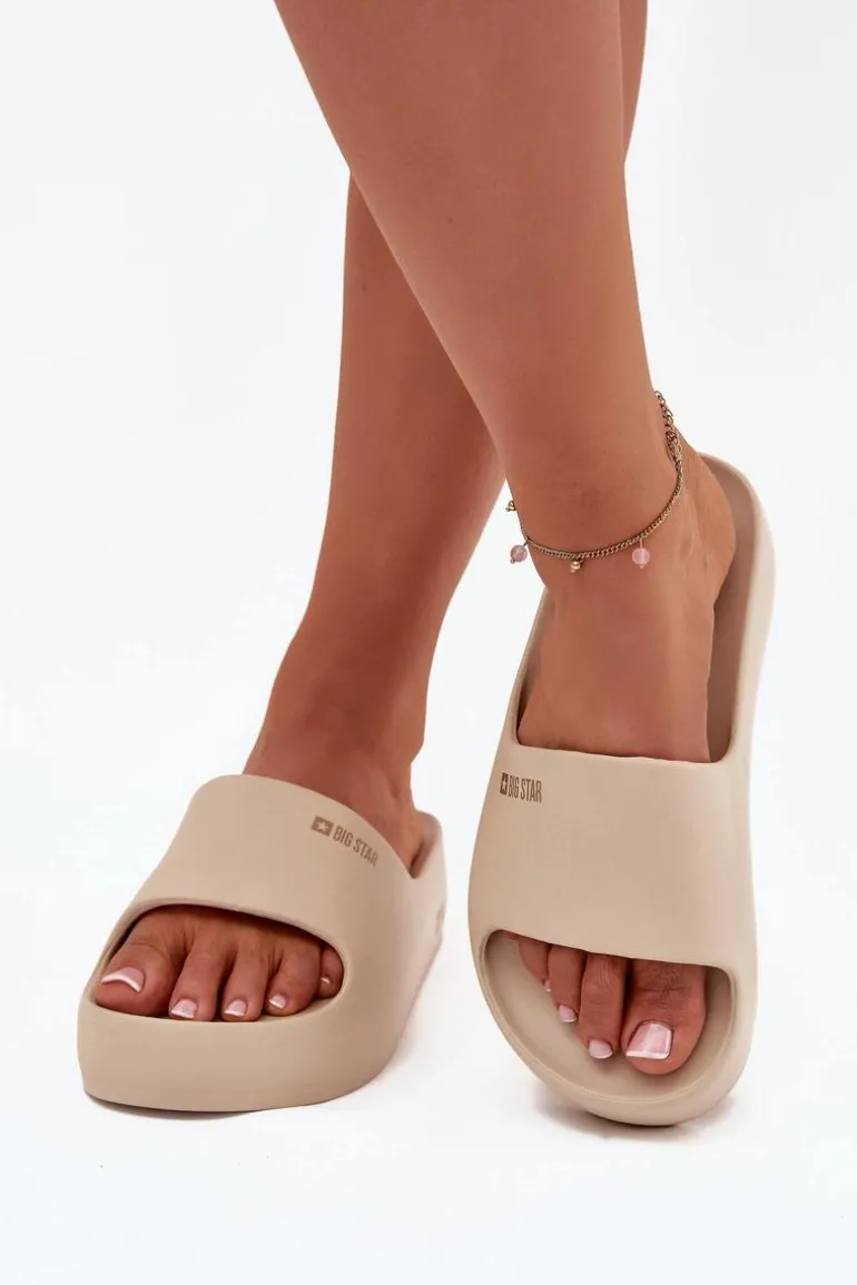Klapki Damskie Piankowe Na Masywnej Platformie Big Star SS274722 Beżowe